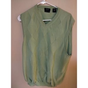 Izod Golf Sweater Vest Mens Size Large Green Sleeveless V Neck Mercerized Cotton